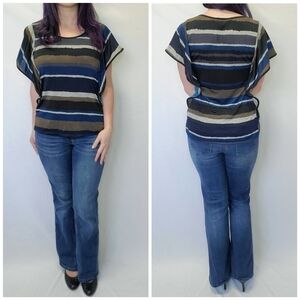 Lavish Striped Batwing Sleeve Round Neck Top